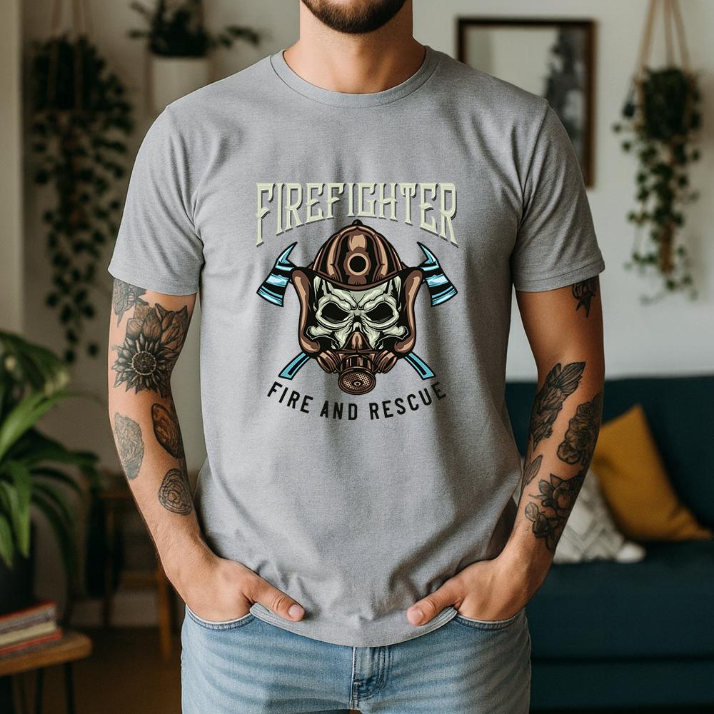2026 New Summer Unisexs Soft Cotton Short Sleeve Tee Fire Rescue Skull Axe Graphic Tactical Casual Style