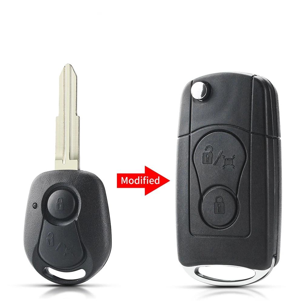 KEYYOU 10Pcs Modified Flip For Ssangyong 2 Buttons Car Key Replacement Cover Case For Ssangyong Actyon Kyron Rexton Uncut Blade