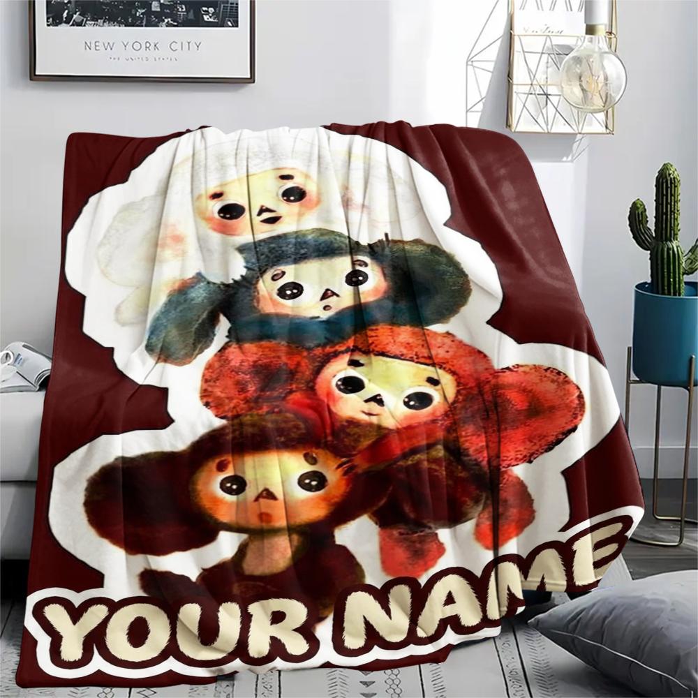 1PC Custom Name Cheburashkas Patterned Flannel Blanket Suitable For All Seasons for Home Decor Warmth and Comfort Gifts Holiday Present