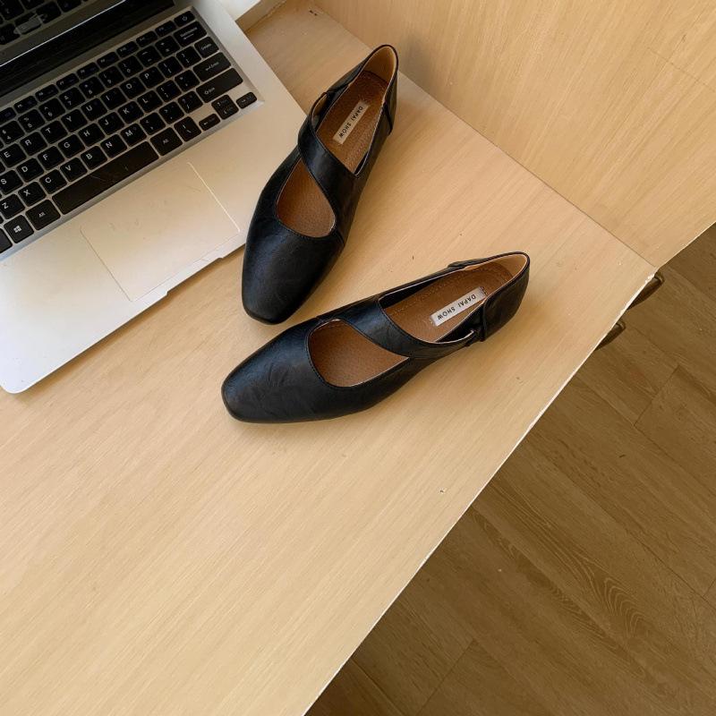 

2025 spring and autumn new Korean version design one word with flat bottom shallow mouth single shoes commuting pregnant women super soft sole fl 39 чёрный
