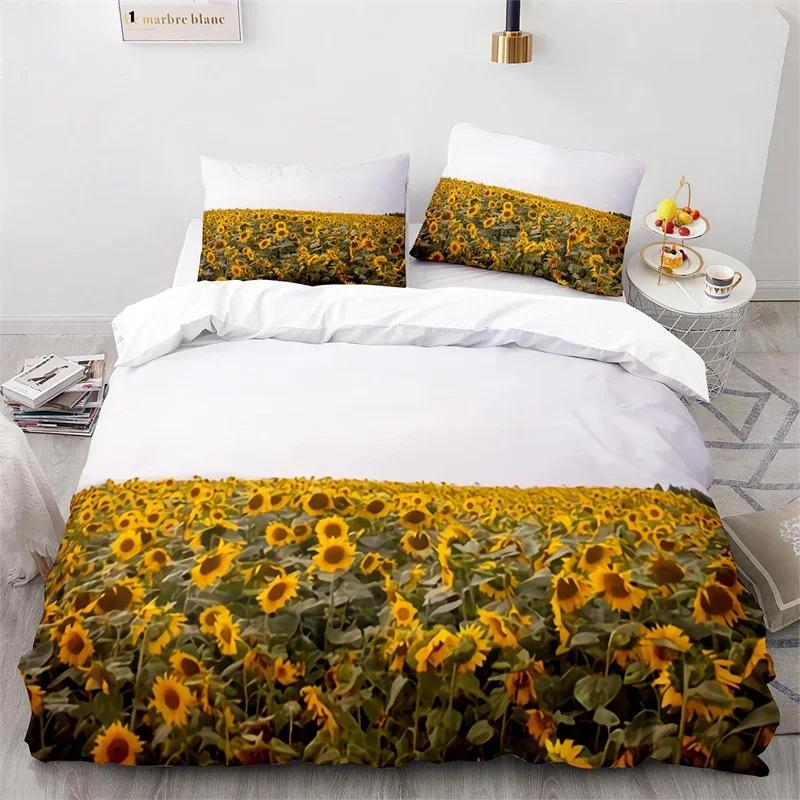 Sunflower Soft Duvet Cover Microfiber Rustic Floral Warm Comforter Cover Nature Theme Yelow Blosom Beding Set Twin King For Children Kids Adult