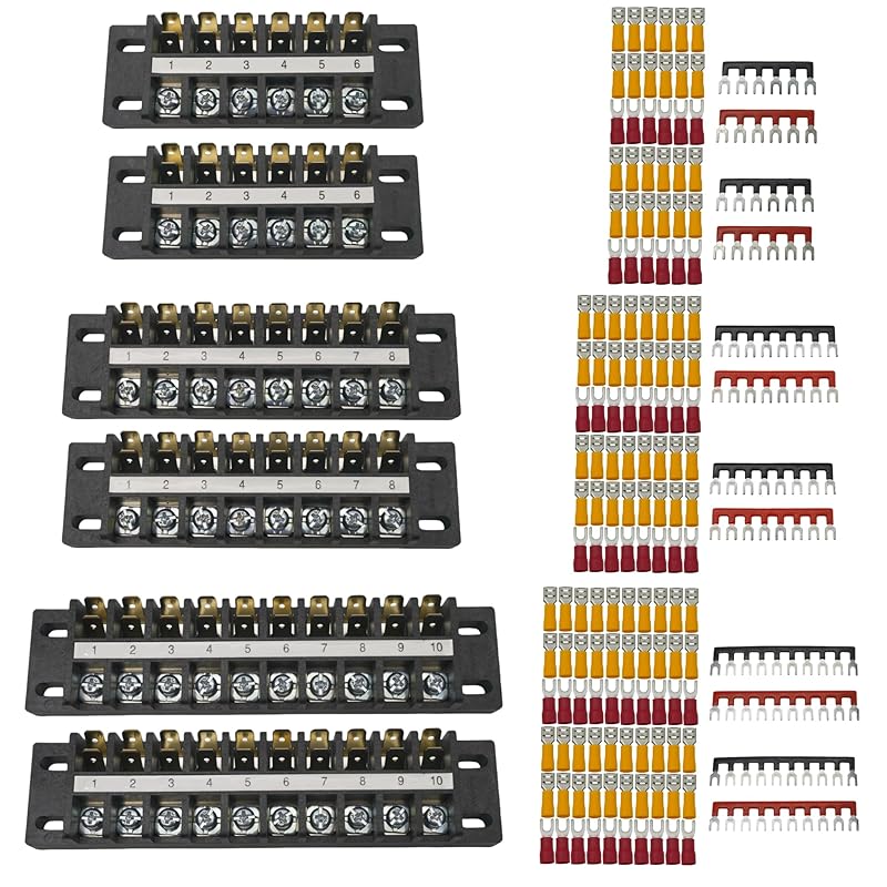 Dual Terminal Blocks – 2 Sets of 2/4/6-Position Strips with Jumpers & Connectors for Enhanced Electrical Wiring and Power Distribution