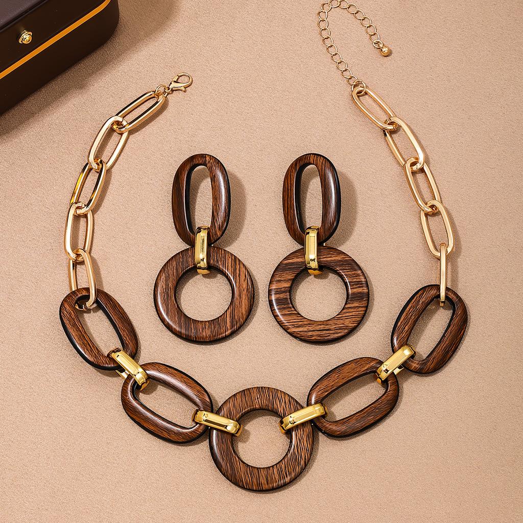 Geometric Brown Matte Vintage Earring Necklace Women Temperamental Accessories