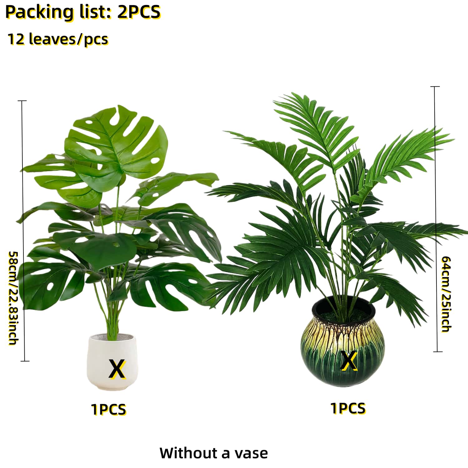 

2/3/4pcs Realistic Tropical Palm Tree Artificial Plants 12 leaves UV Resistant Faux Greenery All Season Indoor Outdoor Decor