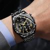 Mens Business Chronograph Watch Stainless Steel Analog Moon‑Phase Wristwatch Waterproof Luminous