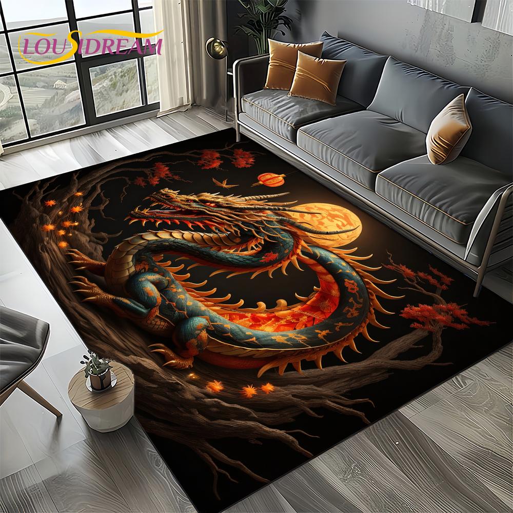 Chinese Style Dreamy Dragon Cartoon Carpet Rug for Living Room Bedroom Home Sofa Decoration,Kid Area Rug Non-slip Floor Mat