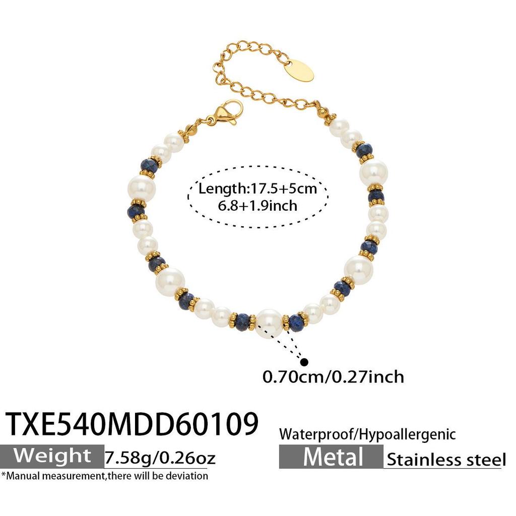 Elegant 18k Gold-Plated Stainless Steel Necklace with Imitation Pearl Beads and OT Clasp