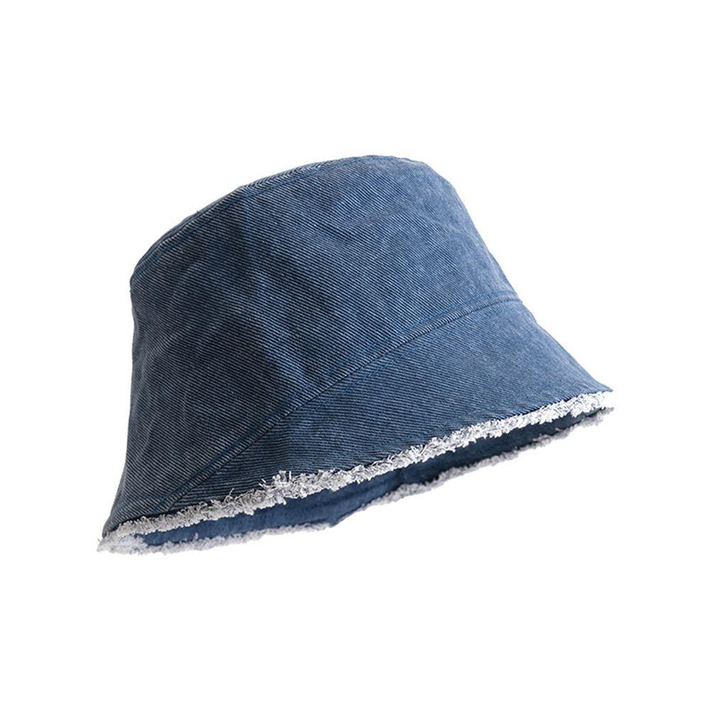 

Raw Edge Girl Sun Protection Blue Female Hats Cowboy Bucket Hat Pure Color Caps Korean Style Caps серый