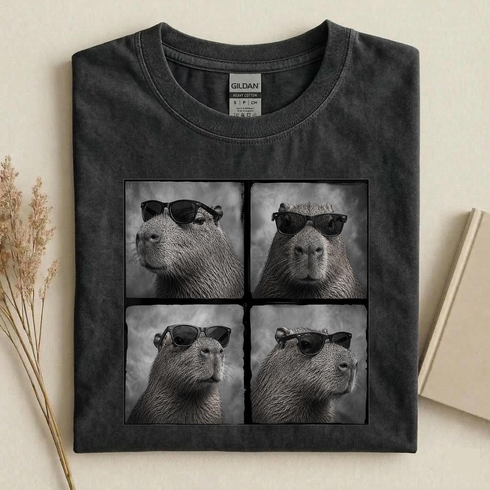 Cool Capybara Shirt, Funny Capybara Sunglasses Tee, Capybara Photo Collage T-Shirt, Cute Rodent Lover Gift, Animal Graphic Shirt XL