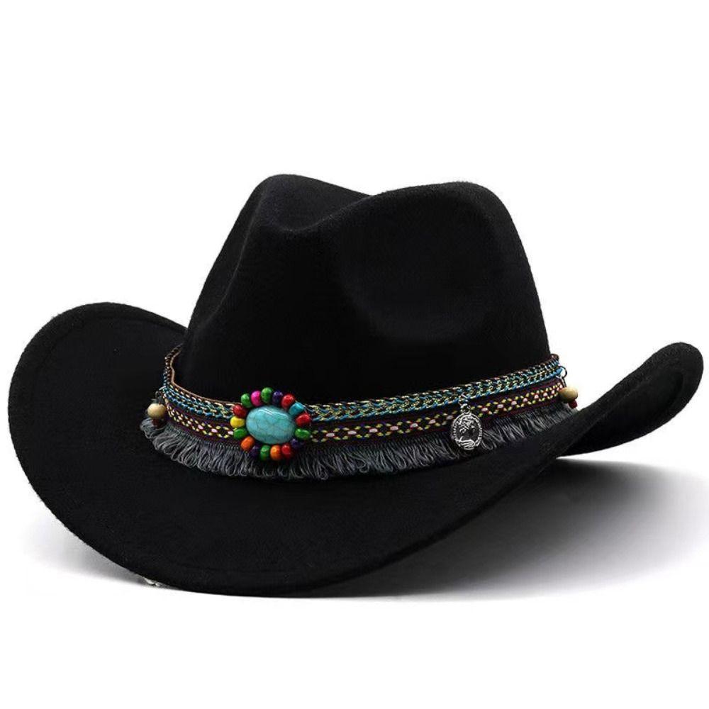 Woolen Western Cowboy Hat Solid Color Party Cosplay Hat Simple Cowgirl Jazz Hat Bucket Hats