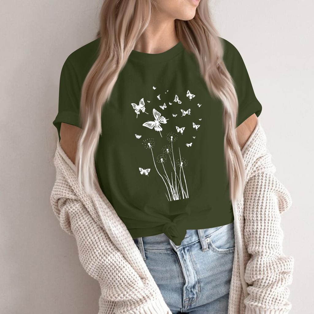 Γυναικεία Μόδα Casual Μπλούζες Πουλόβερ με Μανίκι Κοντό και Στρογγυλή Λαιμόκοψη με Ποικίλα Μοτίβα