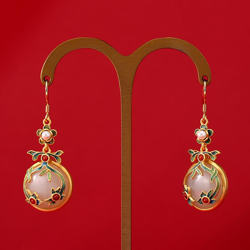 Elegant Classic Earrings Vintage Oriental Classical Painted Enamel Earrings Traditional Chinese Jewelry