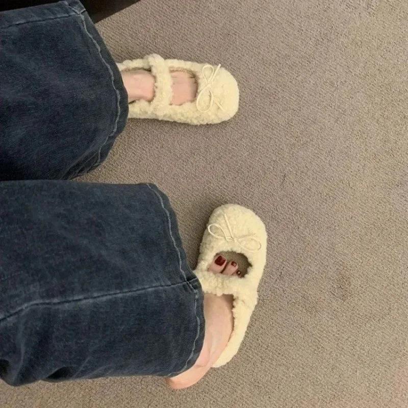 Fashion Elegant Autumn Winter Ballet Loafer Flat Shoes Women Female  Flats Loafers Fur Round Toe Ladies Brand Design Teddy Outdoor Shoes