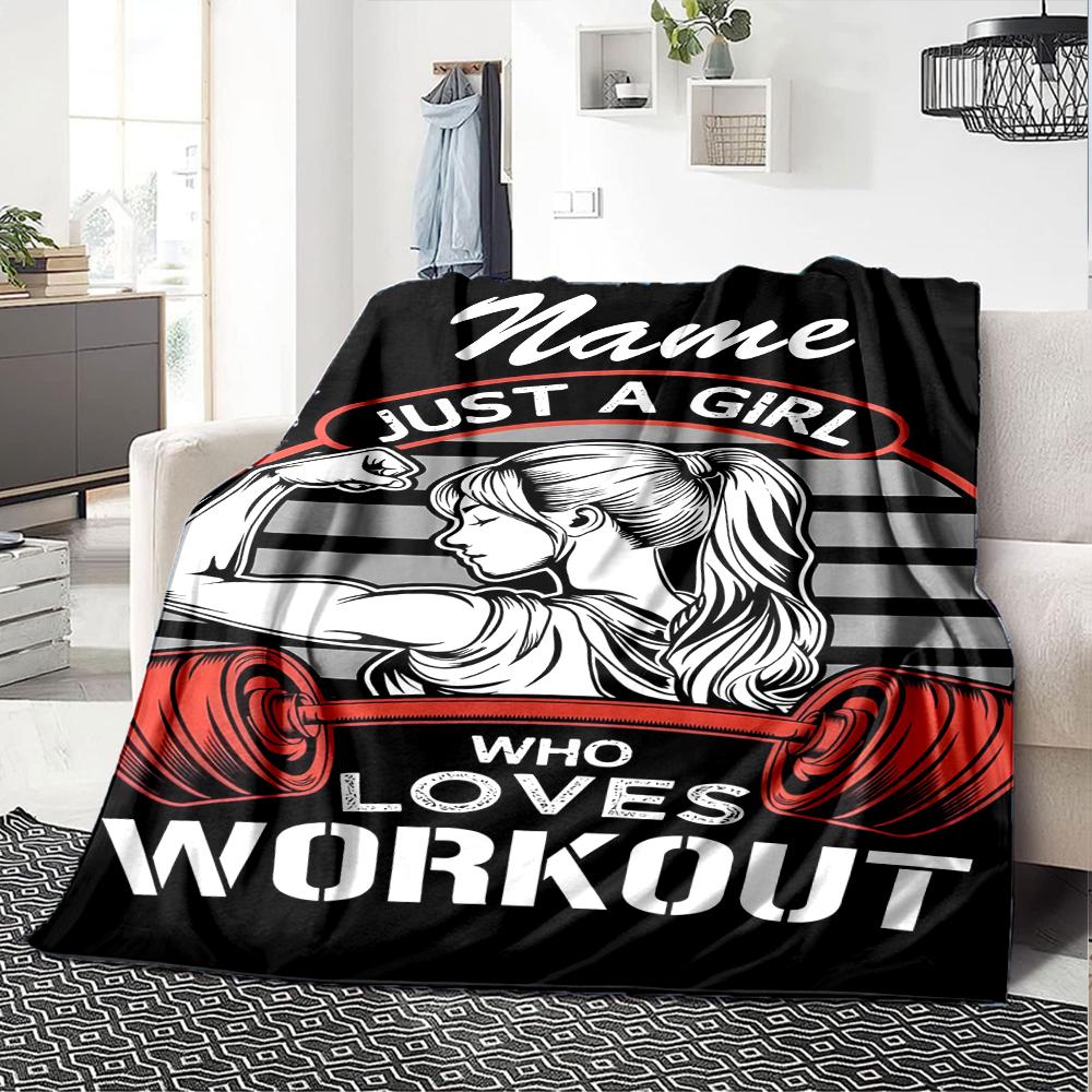 Custom Name Weightlifting Theme Printed Blanket - Perfect for Couch, Bed, Travel & Outdoor Use | Machine Washable, Cozy & Durable.
