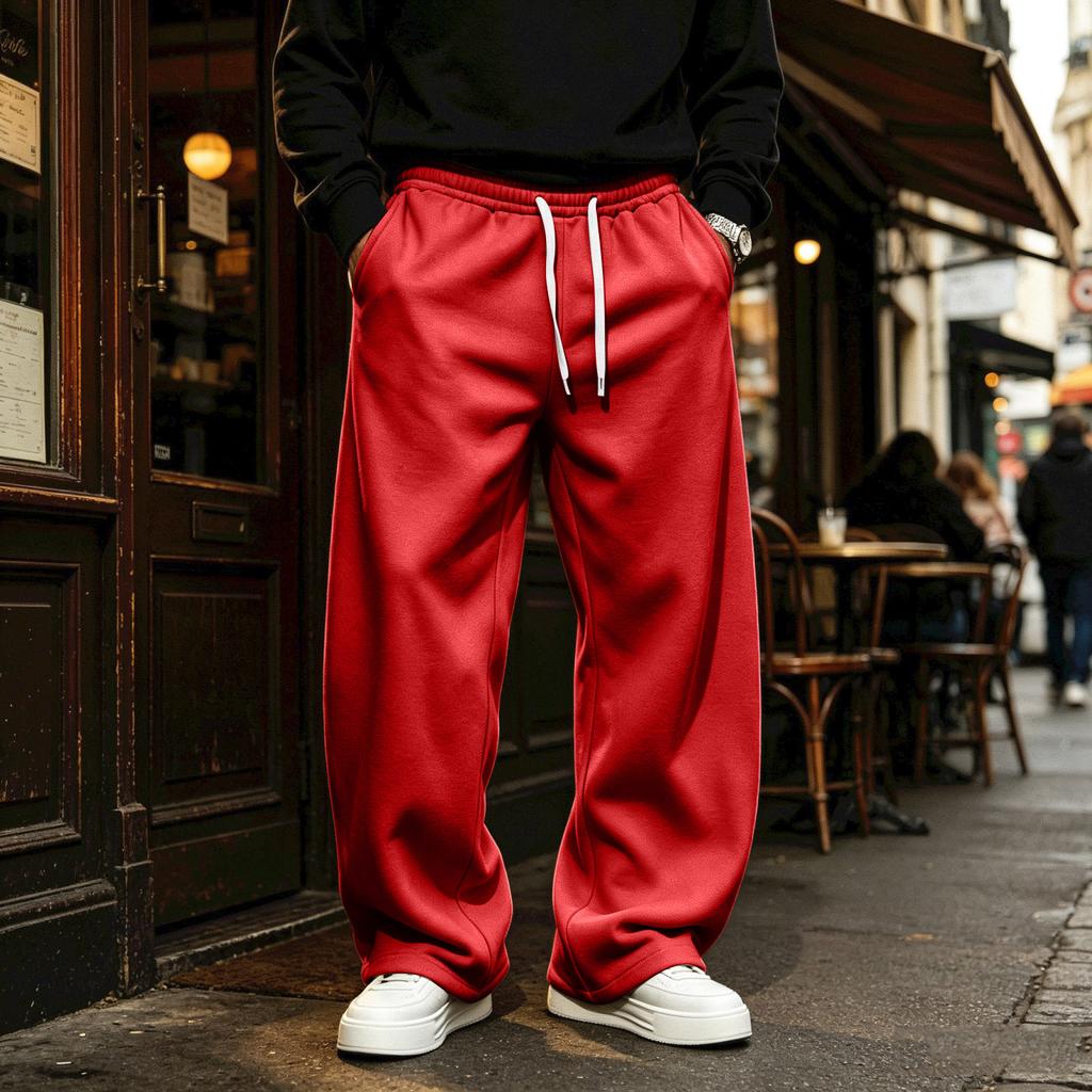 Herren - Gefütterte Jogginghose, Farbe Locker Geschnitten Gerade Beine mit Elastischem Bund für den Winter
