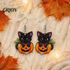 Halloween Black Cat Earrings Pumpkin Dangle Earrings, Cute Cartoon Animal Drop Jewelry Orange for Women Girls, Novelty Holiday Gift Party Daily Wear