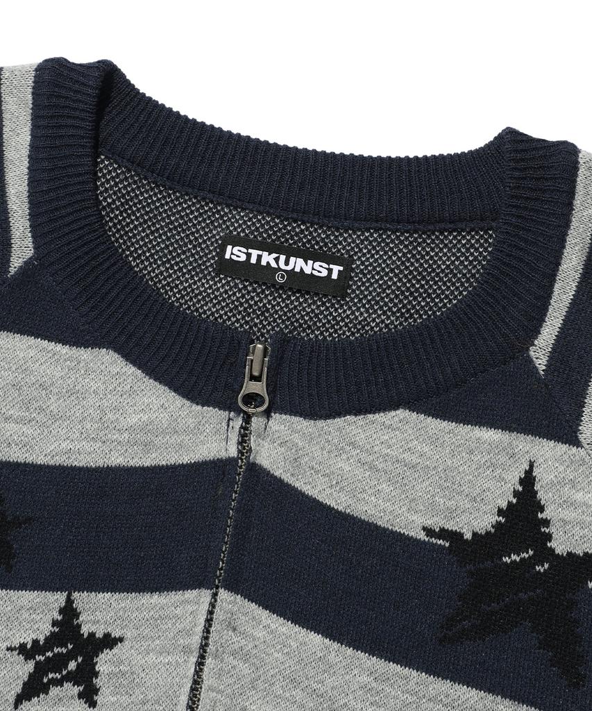 ISTKUNST Star Stripe Raglan Knit Zip Up_Navy(Ik2Ffmk685A)