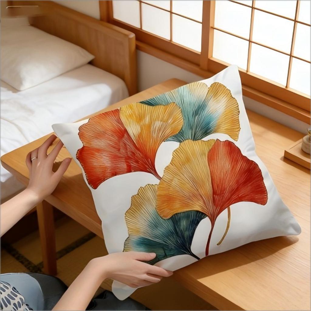 Colorful Ginkgo Biloba Leaf Pillow Cover Watercolor Print Artistic Botanical Cushion Case For Sofa Bed Couch Boho Home Decor