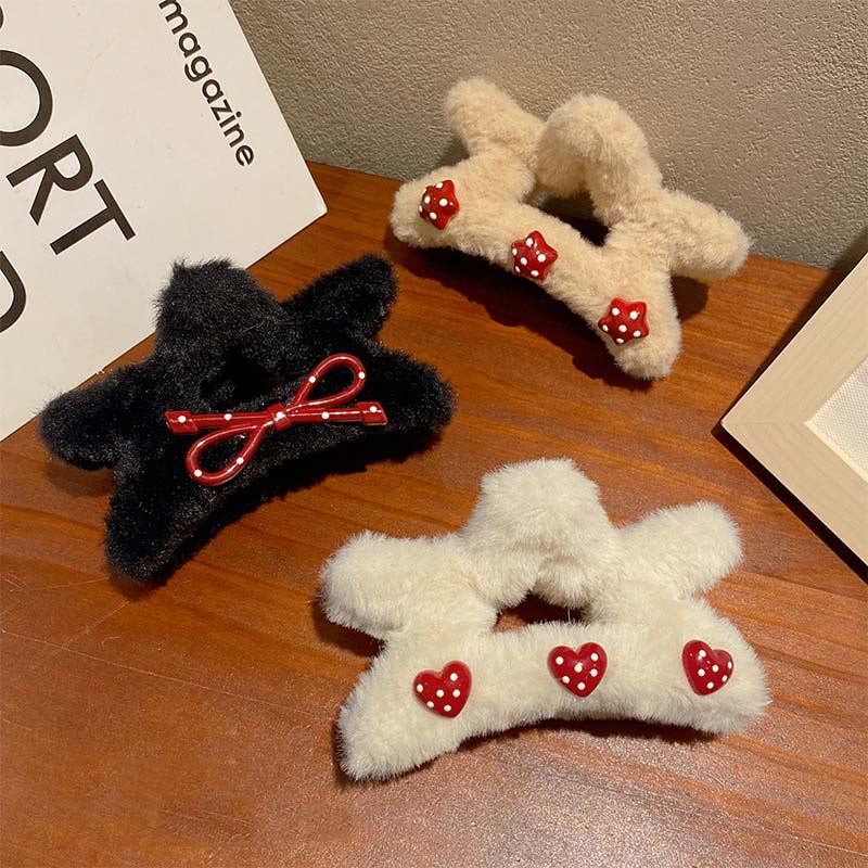 New Elegant Plush Bow Hair Claw Clips for Women Girls Winter Fluffy Plush Large Shark Clamp Hair Clip Headwear Hair Accessories