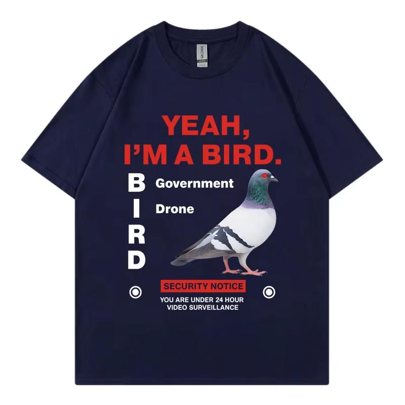 2026 SpringSummer Governmentthemed Fun Pigeon Pattern High Street Fashion Trend Mens and Womens Cotton TShirts