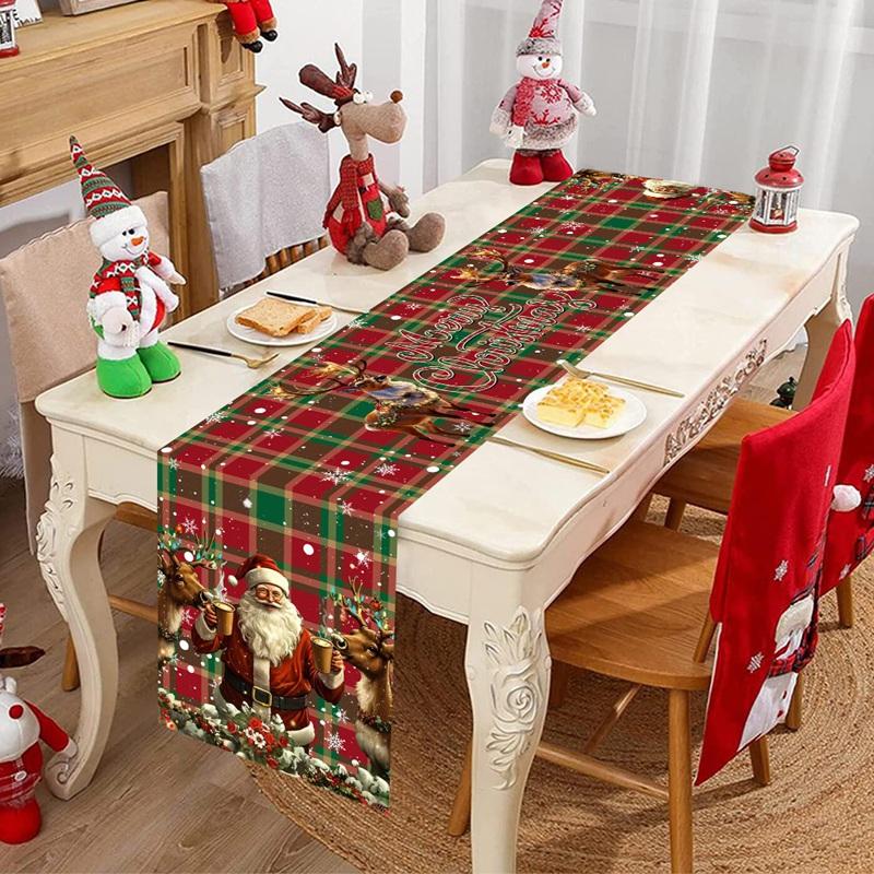 Weihnachts-Tischläufer im Vintage-Stil Retro Weihnachtsmann Tischdecke Weihnachtsdekorationen für Zuhause 2026 Navidad Noel Geschenk Neujahr 2026