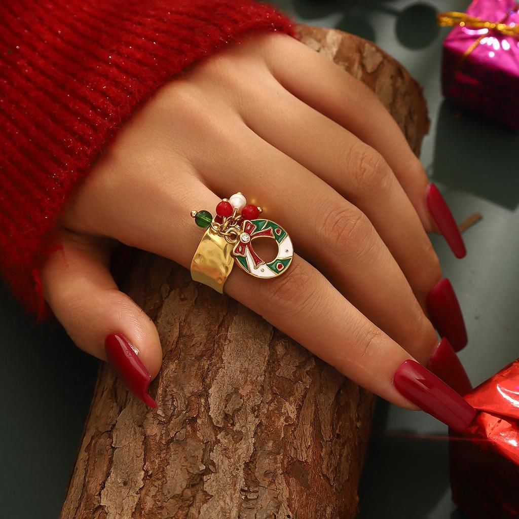 MYA 18k Gold Plated Open Ring with Reindeer & Snowflake Design