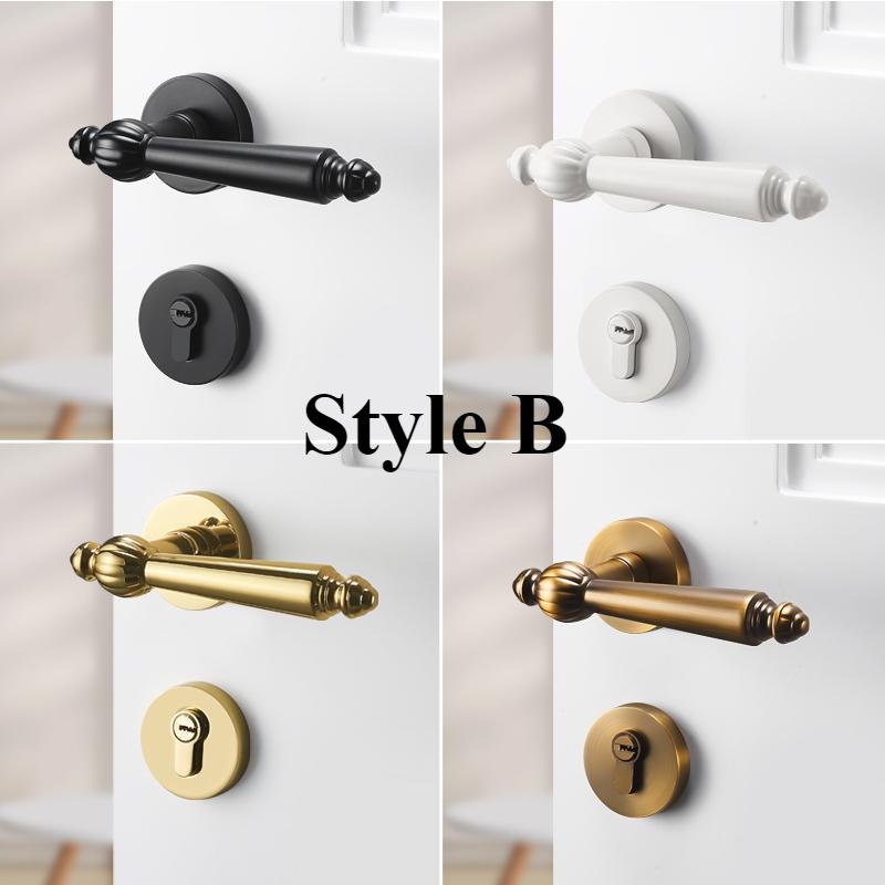 Indoor Door Lock, Bedroom Wooden Door Lock, Shiny Silver Split Retro Set, Gold Silent Handle Lock