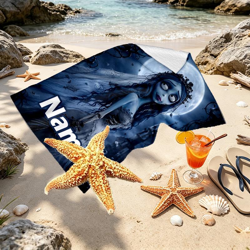 Custom Name Personalized Corpse Bride Print Beach Towel, for Trip Camping Beach Party Home Decor, Birthday Gift for Family & Friends