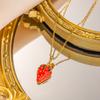 Women Girls Sweet Cute Strawberry Series Pendant Necklace Stainless Steel Chain Lovely Strawberry Fruit Jewelry Accessories Gift