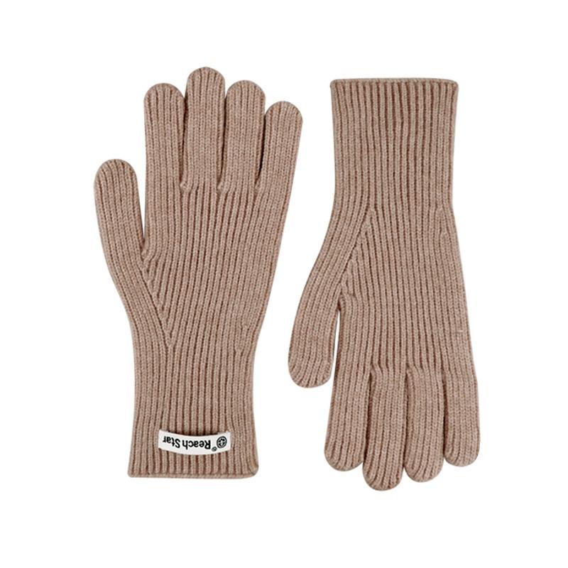 Long Solid Color Versatile Knitted Gloves Women's Bare Fingers Windproof and Cold-proof Thickened Warm Winter Gloves Cycling