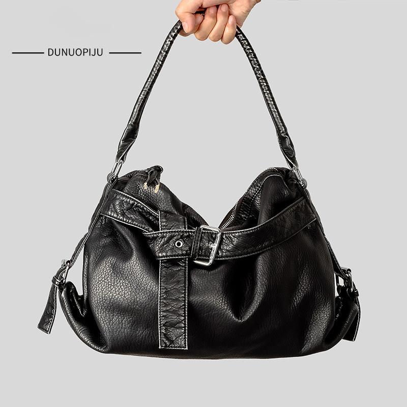 

Large Capacity Soft Leather Tote Bags For Women Vintage Y2k Punk Bags Ladies Travel Commuting Handbags Motorcycle Crossbody Bag чёрный