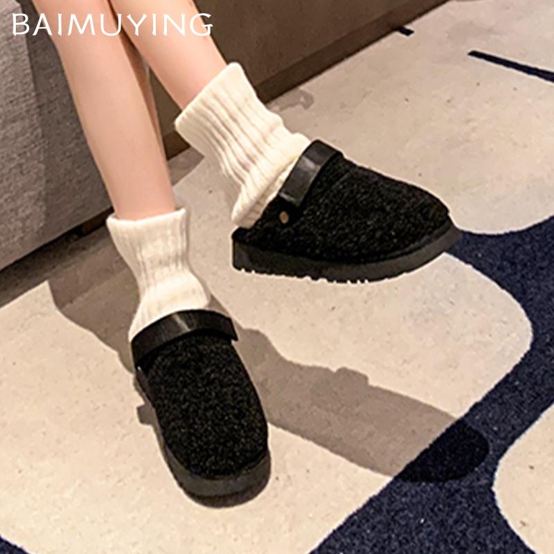 Fur Women Cotton Slippers Winter Fashion Flats Mules Shoes Casual Warm Slingback Shoes Woman 2025 Trend Brand Cozy Mujer Botas