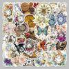 50 Retro Clock & Flower Stickers: Waterproof Decor for Journals, DIY Helmets, and Speakers