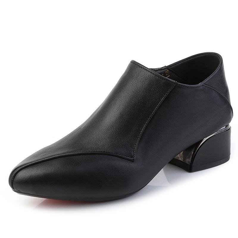 Genuine Leather Women's Shoes 2025 Autumn New Thick Heels Women's Pumps Shoes Pointed Cowhide Women's Single Shoes Size 32-43