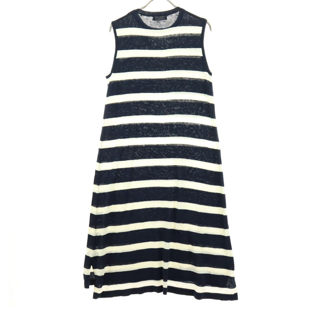 SM2 Bordürenmuster Ärmelloses Knielanges Kleid M Marineblau System Damen Gebraucht