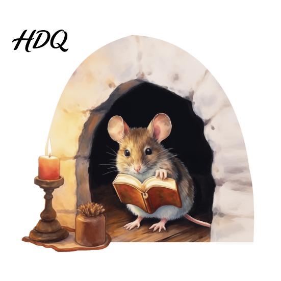 Mouse Hole Wall Stickers 3D Decals Peel And Stick Cute Cartoon Mice Reading Sticker Decorative Durable Vinyl for Kids Room Bedroom Nursery Book Nook
