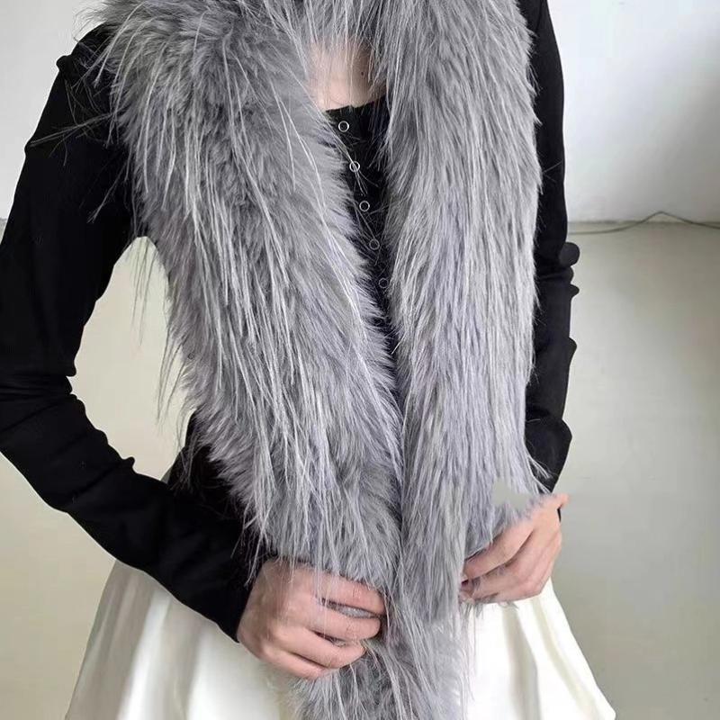 Luxury Plush Long Fluffy Scarf with Tassel Winter Outdoor Warm Versatile Thick Shawl Neckerchief for Women