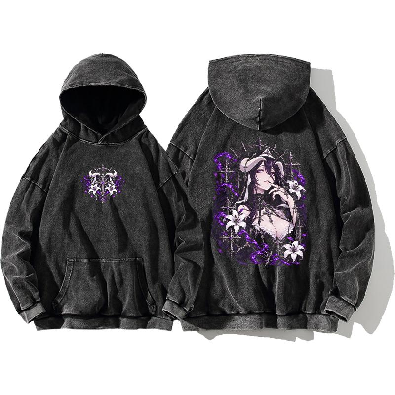 Albedo Anime Grafická Mikina s Kapucí Gotická Y2k Vintage Praná Oversized Streetwear Plná Pánská Dámská Harajuku Těžká Bavlna Mikina s Kapucí