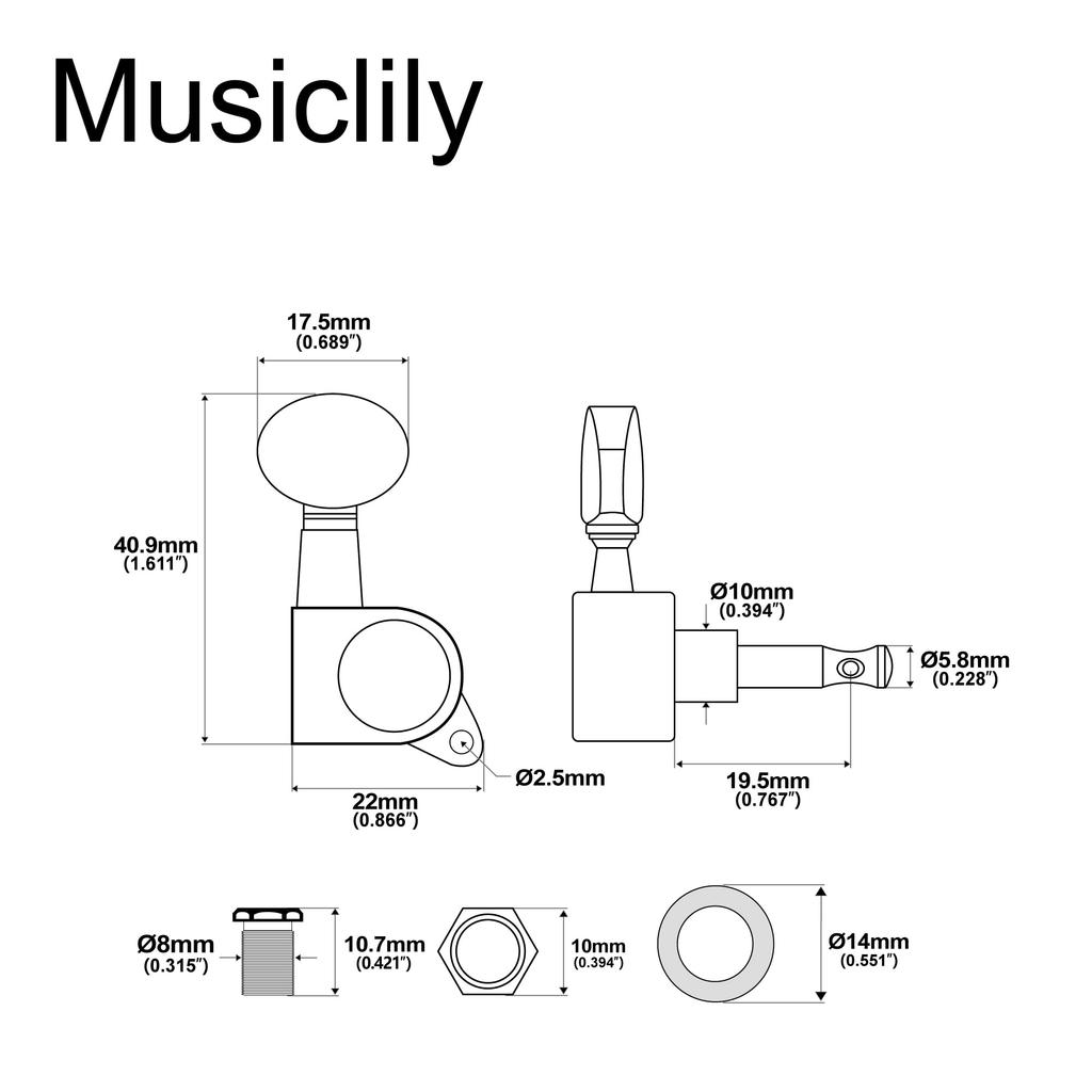 Musiclily 2 Left and 2 Right Ukulele Tuners, Chrome with Black Buttons