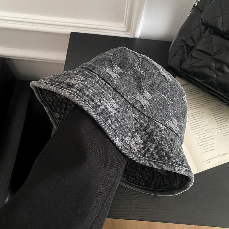 

Vintage washed denim bucket hat autumn hat women s versatile washbasin hat cute bear bucket hat One Size