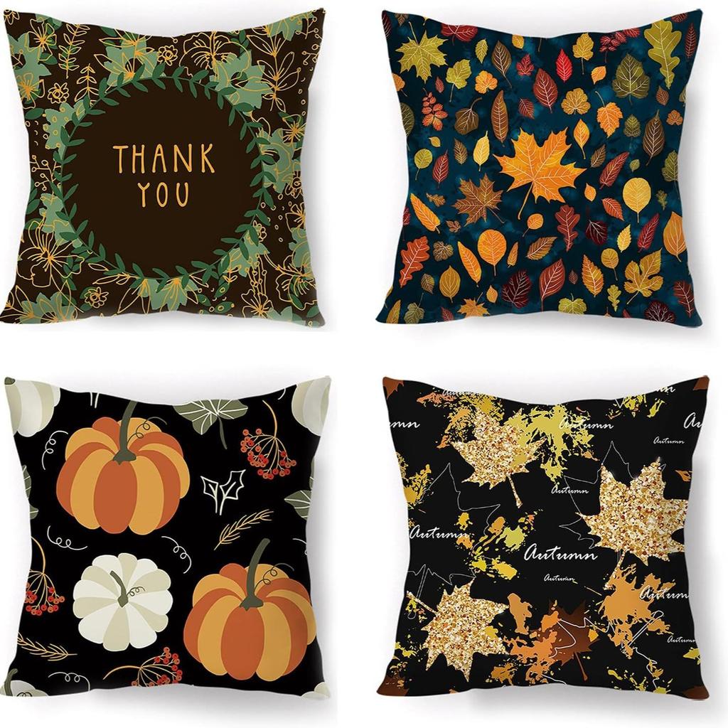 Autumn Harvest Pumpkin Letter Pillow Thanksgiving Flax Pillow Case Home Sofa Pillow Case