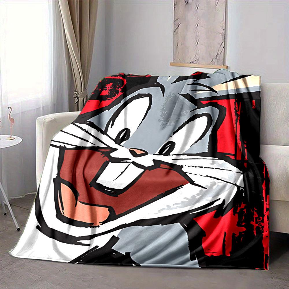 1pc Bugs Bunny Looney Tunes Flannel Throw Blanket Lightweight Soft Warm All Season Blanket for Sofa, Bed, Travel,L1028118