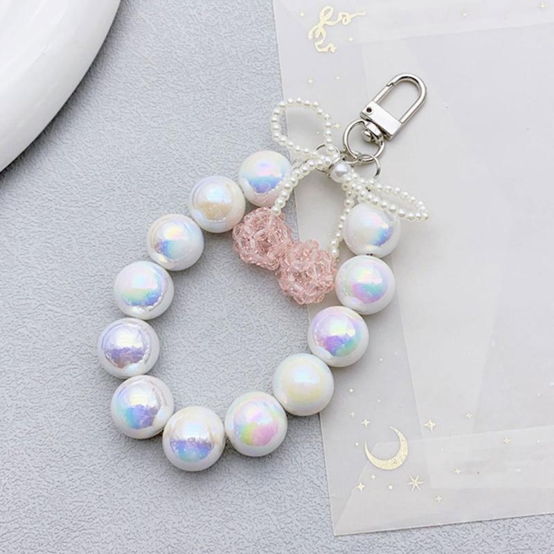 Elegant Bowknot Pendant Keyring 3D Cherries Keychain Portable Beaded Key Chain Jewelry Bag Accessory for Women and Girls