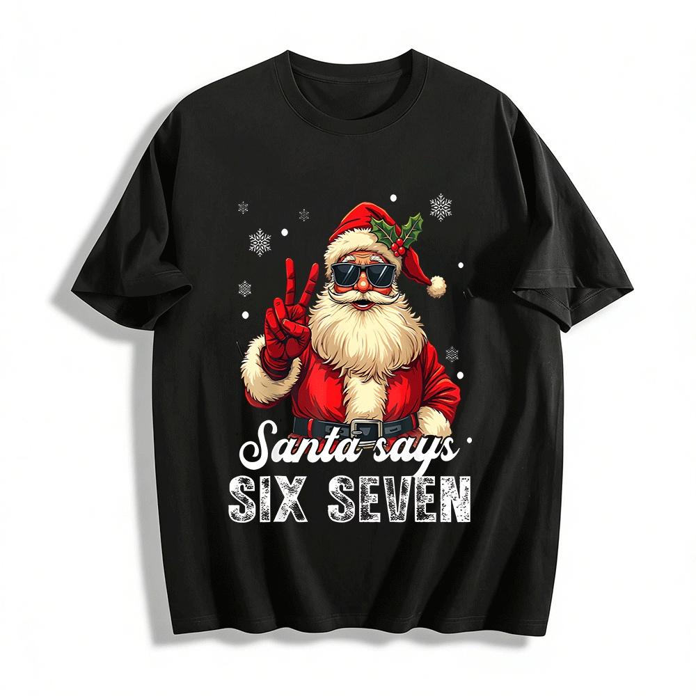 Cool Sunglasses Santa Claus Gesture Print Casual Top Pure cotton T-shirt XXS