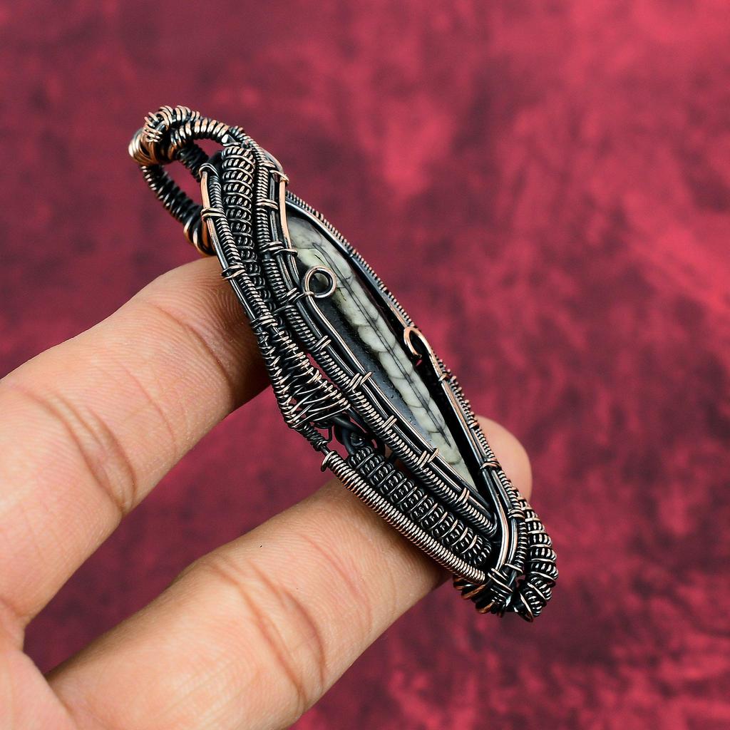 Orthoceras Fossil Pendant Copper Wire Wrapped Gemstone Pendant Wonderful Copper Jewelry Handmade Pendant Gifts For Wife Wire Wrapped Jewelry