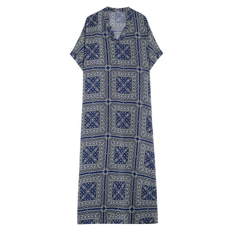 Real shot, spring and summer V-neck thin cotton and linen large size loose literary holiday wind beach skirt retro long robe