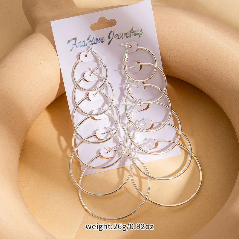 Temperament Fashion Size Circle Earrings Light Luxury Simple Versatile 6-Piece Earring Set Women'S Exaggerated Personality Earrings