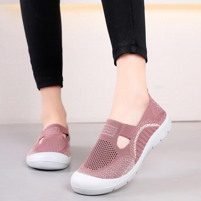 

2025 летняя обувь из ткани Old Beijing, женская сетчатая обувь, летающая тканая дышащая сетчатая обувь для мам с одной педалью, повседневная обувь для ходьбы для женщин 35 фуксия