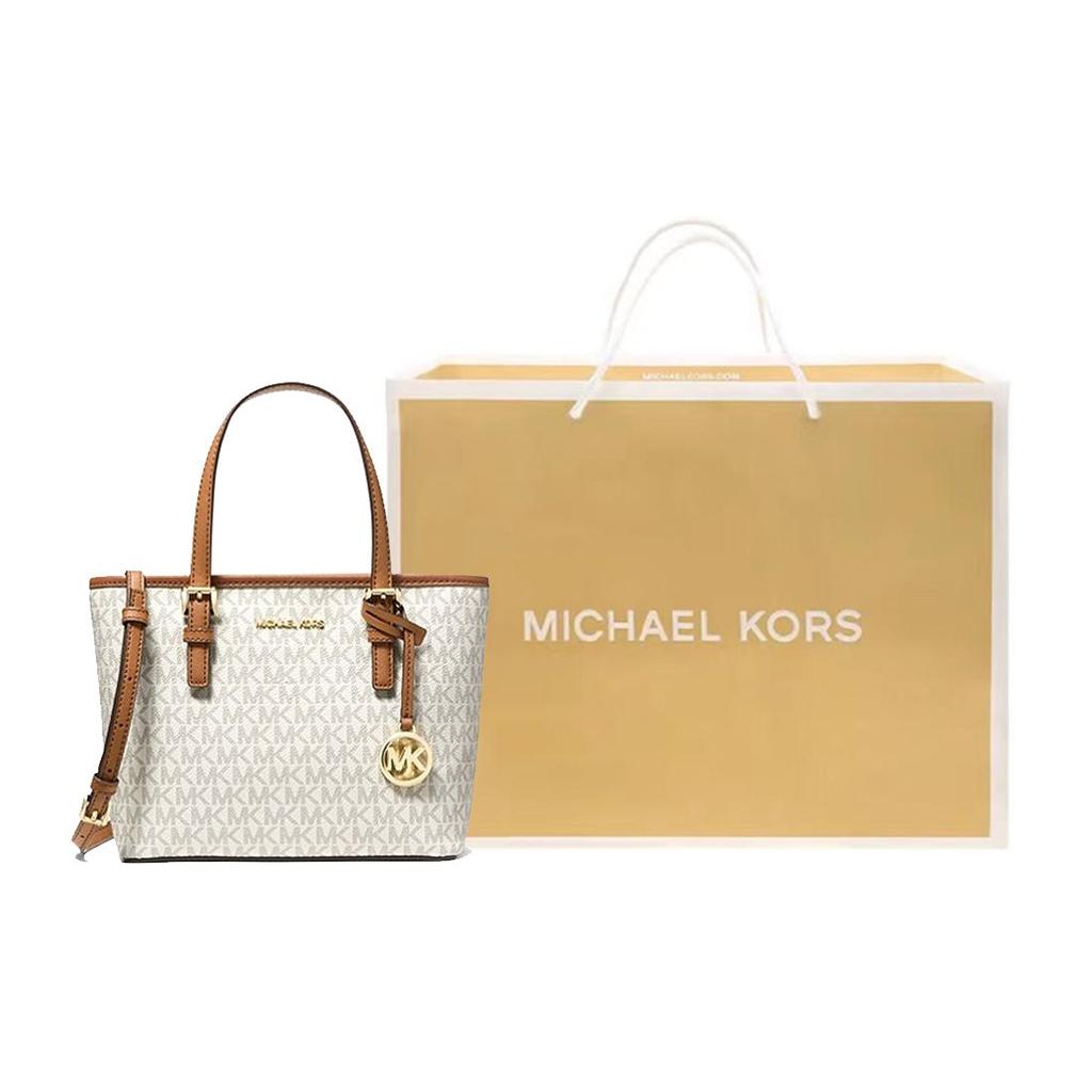 Michael Kors Mk Jet Set Monogram Color Block Tote Bag Women tote bags White Brown 35T9GTVT0B-150