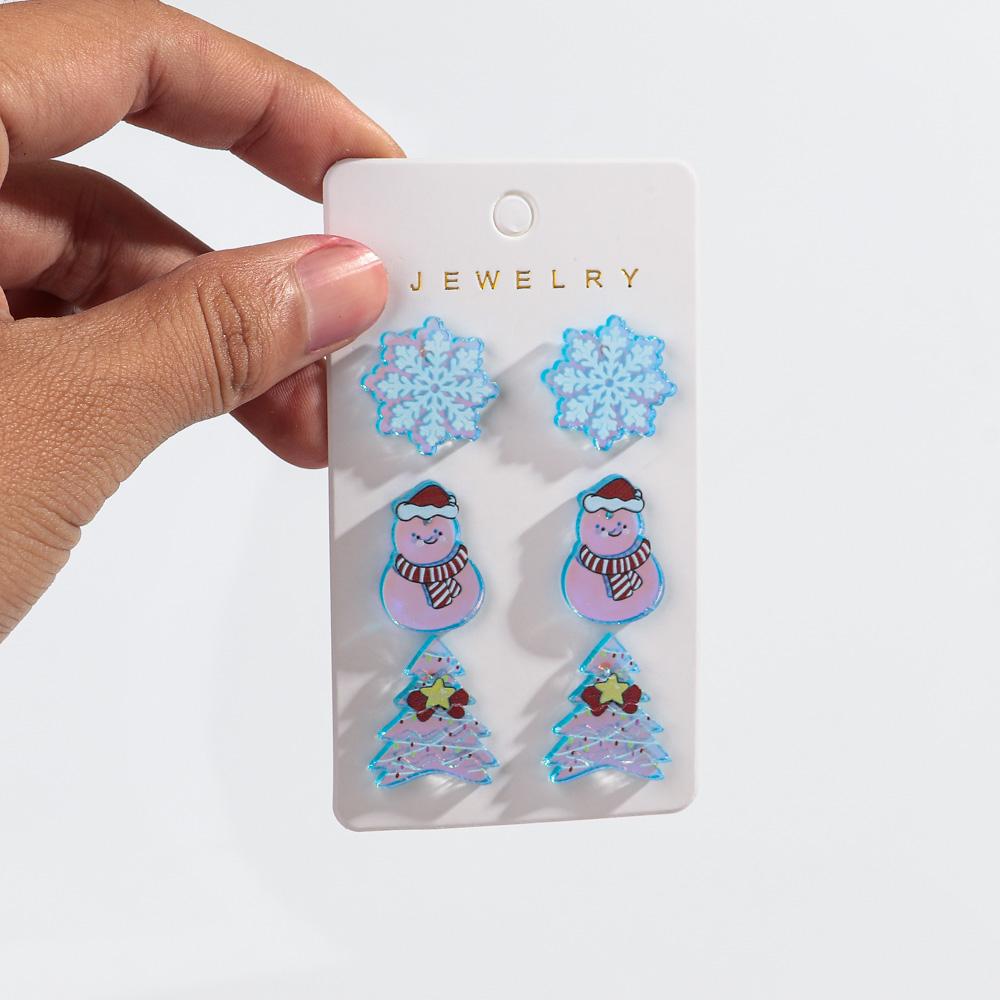 3Pairs/Set Christmas Acrylic Stud Earrings for Women Lovely Gingerbread Man Xmas Tree Snowman Earring Cute Jewelry Party Gift
